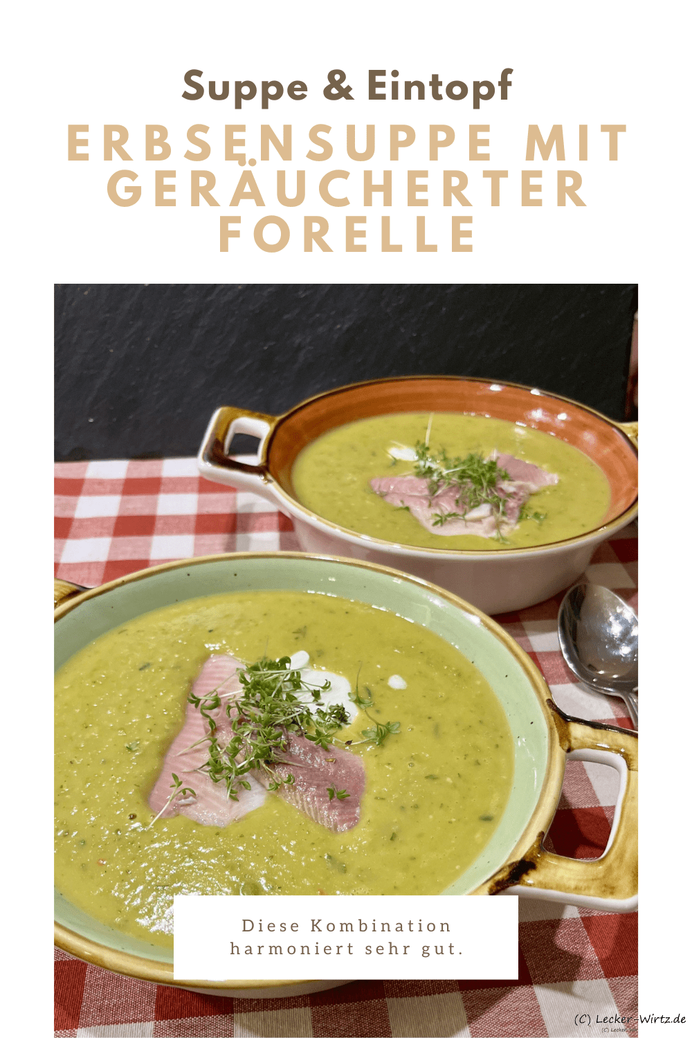 Erbsensuppe mit geräucherter Forelle