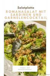 Romanasalat-Platte mit Sardinen und Garnelencocktail