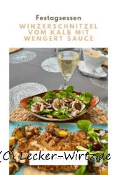 Winzerschnitzel vom Kalb mit Wengert Sauce, Rebknollenpfanne und herbstlichem Traubenlese-Salat