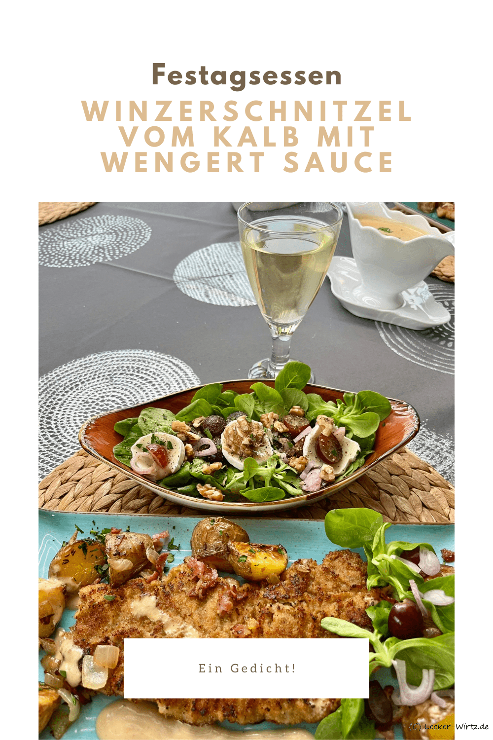 Winzerschnitzel vom Kalb mit Wengert Sauce, Rebknollenpfanne und herbstlichem Traubenlese-Salat