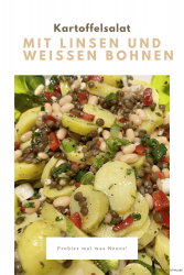 Kartoffelsalat mit Linsen und weißen Bohnen