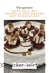 Rote Bete mit Sardelle und Kapern auf Schafskäse