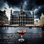Ein Cocktail auf dem alten Marktplatz von Brüssel, verregneter Himmel
