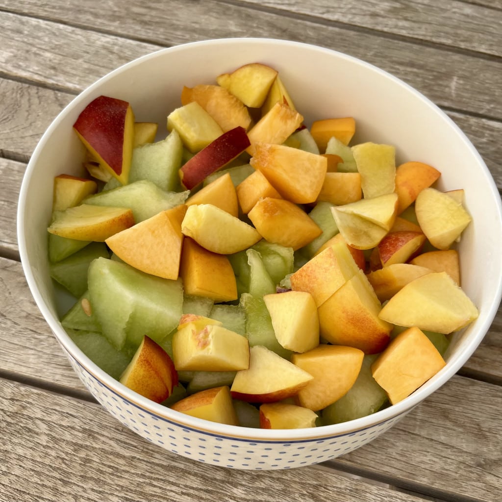Obstsalat Melone und Pfirsich Obstsalat Melone und Pfirsich
