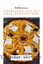 Halloween Kürbisauflauf mit Käse-Gespenstern und Grusel-Käfern