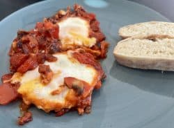 Shakshuka with peppers and mushrooms