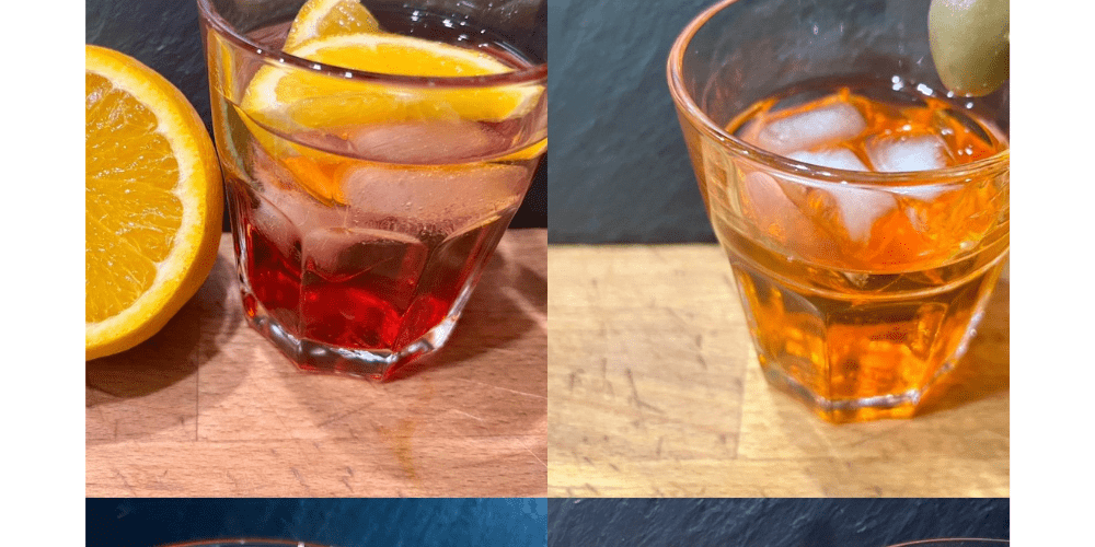 Lo Spritz, eine Collage von vier verschiedenen Varianten des Spritz. Die Rezepte und weitere Infos dazu im Artikel.