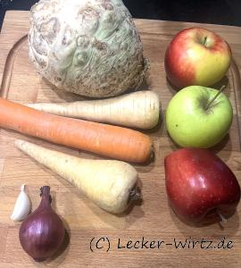 Zutaten für die Südtiroler Apfel-Pastinaken-Suppe