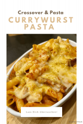 Currywurst-Pasta mit Käse überbacken