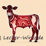 Das Bild zeigt ein angedeutetes Diagramm eines Kalbs und den verschiedenen Kalbfleisch stücken, die im Artikel näher beschrieben werden.