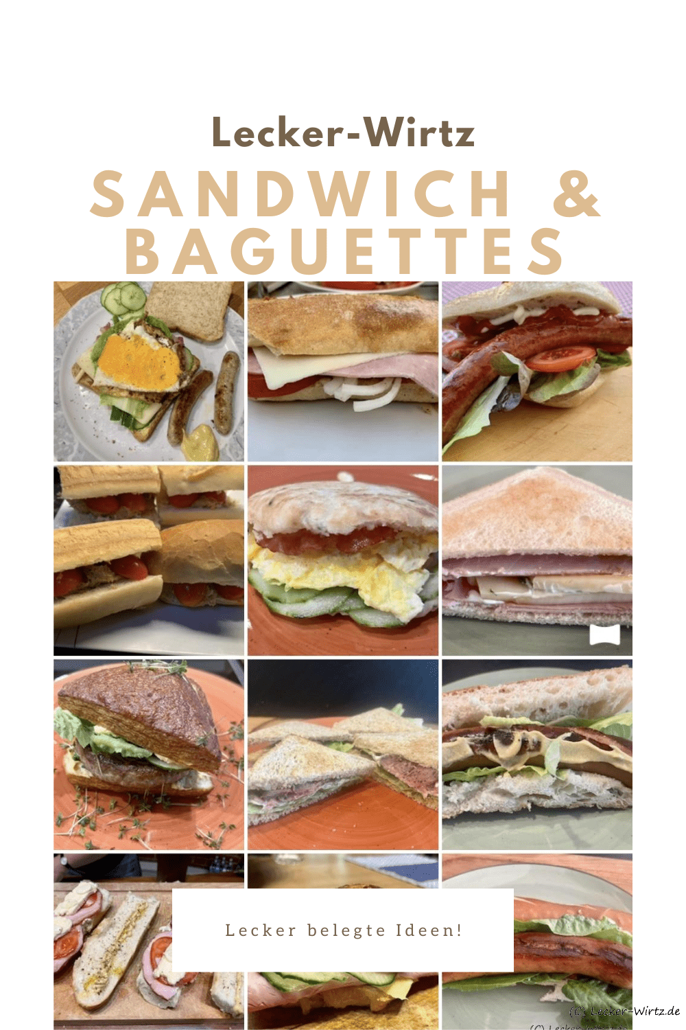 Eine Collage verschiedener Sandwich und belegter Baguettes
