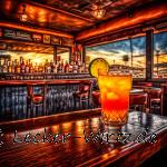 Ein Tequila Sunrise in einer Bar in Acapulco mit Blick auf die Bar und den Sonnenuntergang .