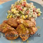 Currywurst mit Bulgursalat