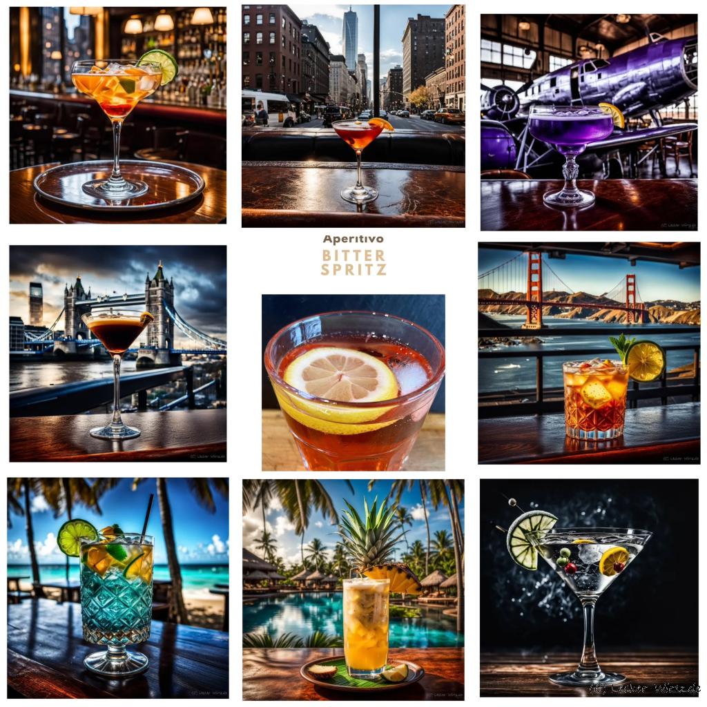 Eine Collage von neun verschiedenen Cocktails