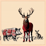 Das Bild zeigt ein angedeutetes Diagramm von einem Wildschwein, einem Hirsch und einem Hasen, die im Artikel näher beschrieben werden.