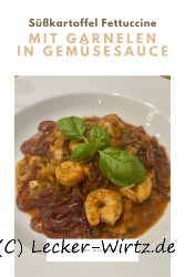 Bio Süßkartoffel Fettuccine mit Garnelen in Gemüsesauce
