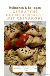 Gebratene Hühnchenbrust mit Chinakohl, Champignons und Paprika