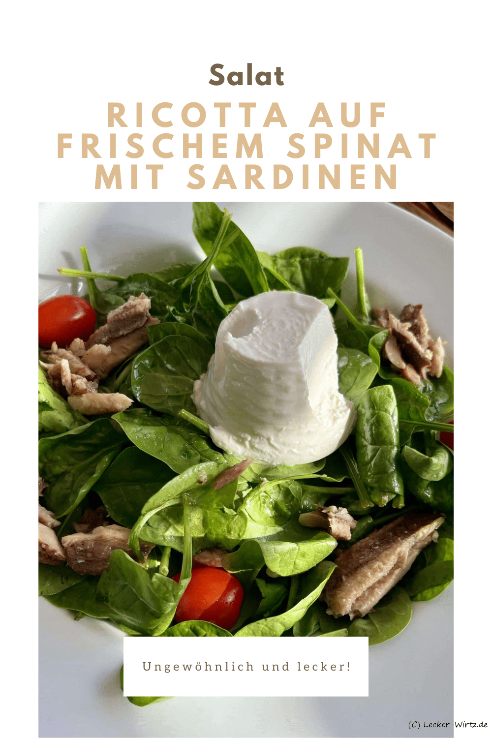 Ricotta auf frischem Spinat mit Sardinen