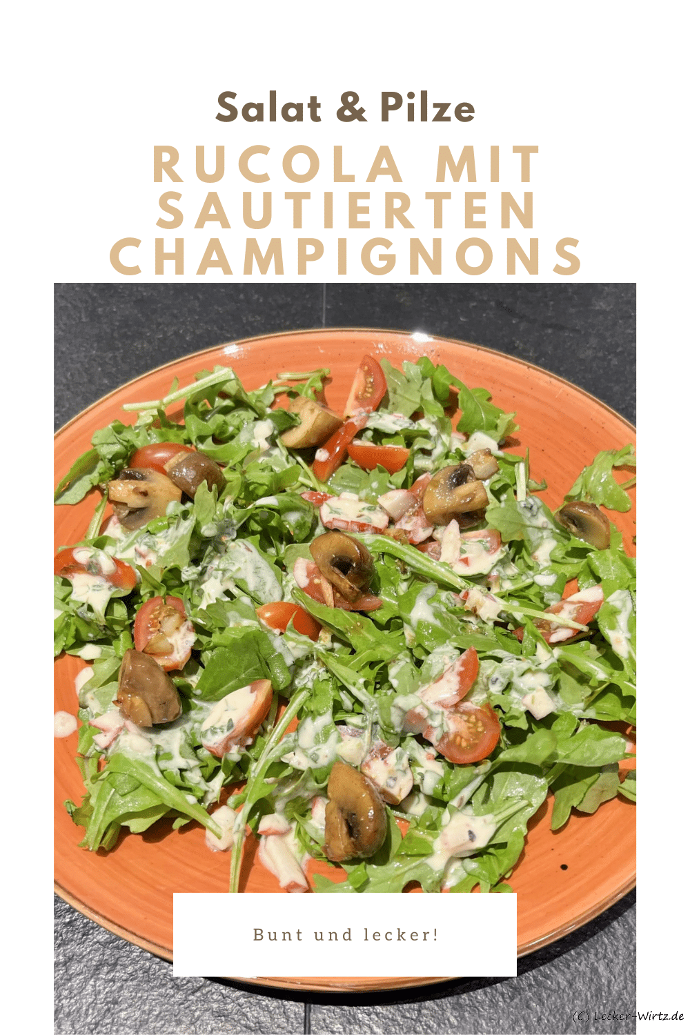 Rucola mit sautierten Champignons und Radieschen-Kresse Dressing