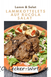 Lammkottelets auf Rucola Salat mit Cake Chèvre Courgette