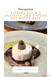Ziegenkäse mit Sardelle und Kapern auf roter Bete