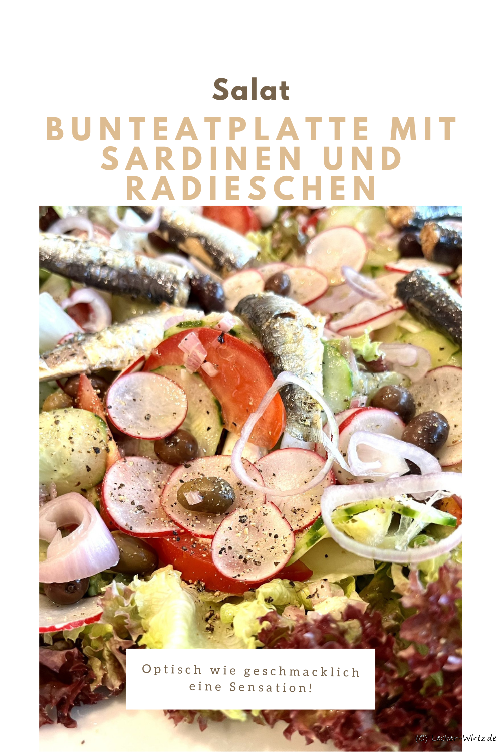 Bunte Salatplatte mit Sardinen und Radieschen