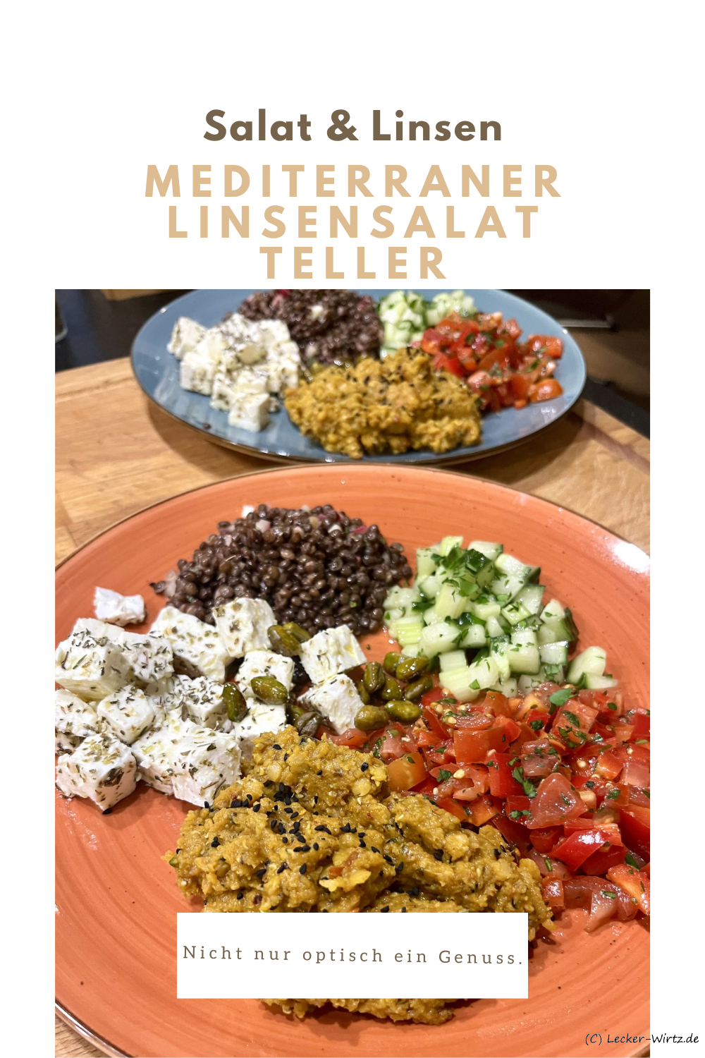 Mediterraner Linsensalat mit Tomaten-Paprika und Gurken-Selleriesalat