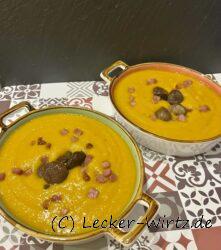 Kürbissuppe mit Kastanien und Südtiroler Speck