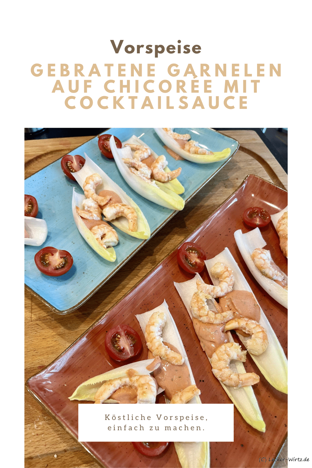 Gebratene Garnelen auf Chicorée mit Cocktailsauce