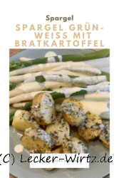 Spargel grün-weiß mit Bratkartoffelscheiben und zerlassener Parmesanbutter