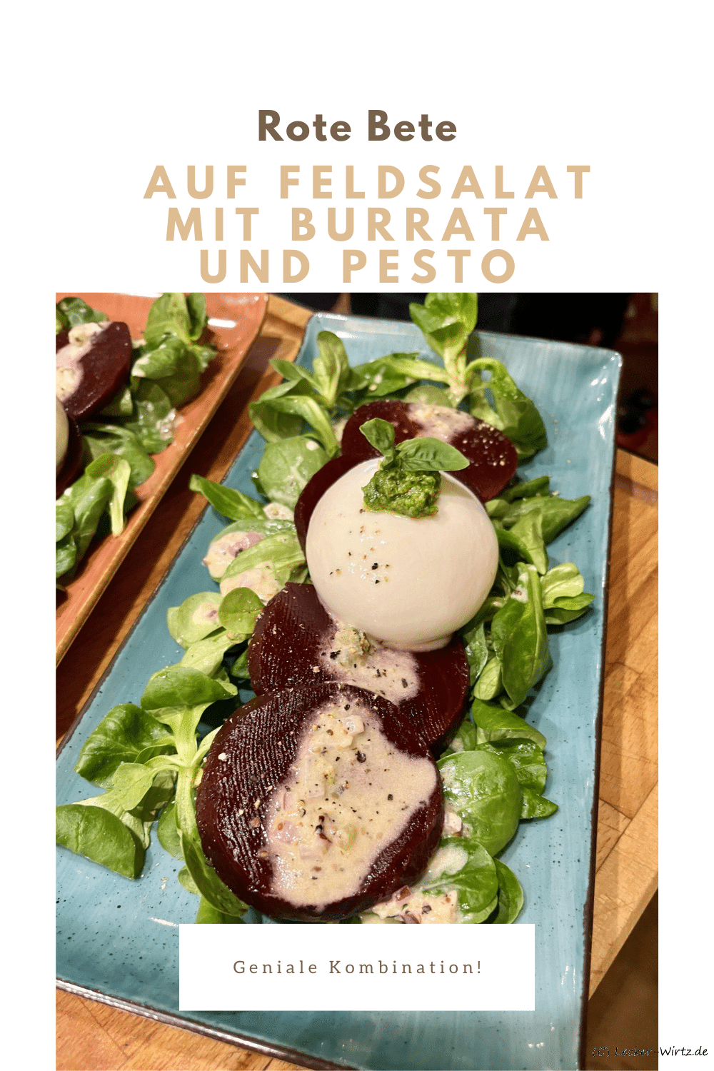 Rote Bete auf Feldsalat mit Burrata und Pesto