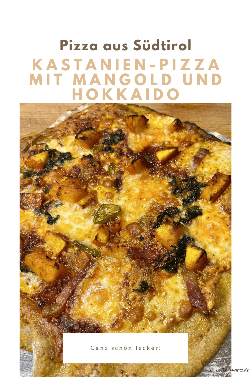 Kastanien-Pizza mit Mangold und Hokkaido